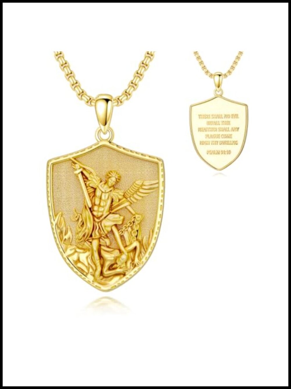 St Michael 14K Gold Plated Catholic Pendant Necklace Religious Amulet